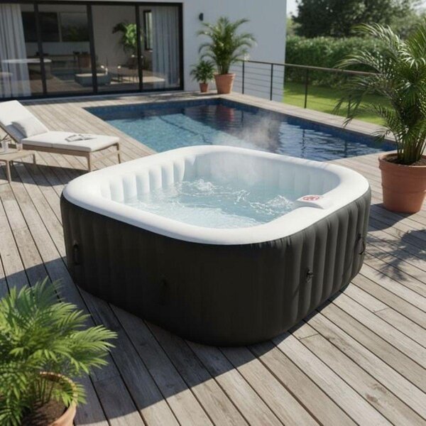 SUNSPA, vasca idromassaggio gonfiabile angolare per 6 persone, con 130 micro-getti, temperatura massima di 40°C, pompa filtro a 12V, capacità 800 litri, inclusi filtro, tappetino per il fondo e copertura con clip (AC02)