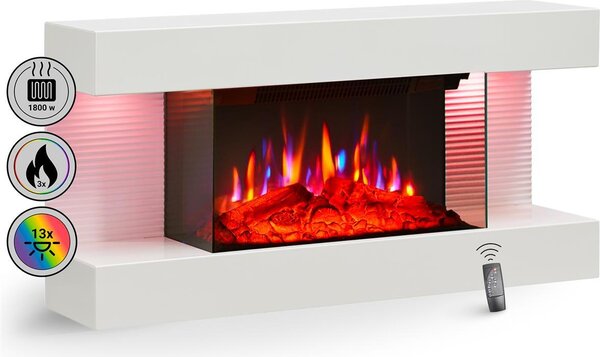 Camino elettrico da parete BALDERIA Ida – Potenza termica fino a 1800 W, effetto fiamma 3D, bianco