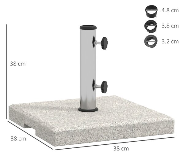 Outsunny Base per Ombrellone da Giardino 25kg per Pali da Ø32mm, Ø38mm e Ø48mm, in Granito e Acciaio Inox, 38x38x38 cm, Grigia|Aosom