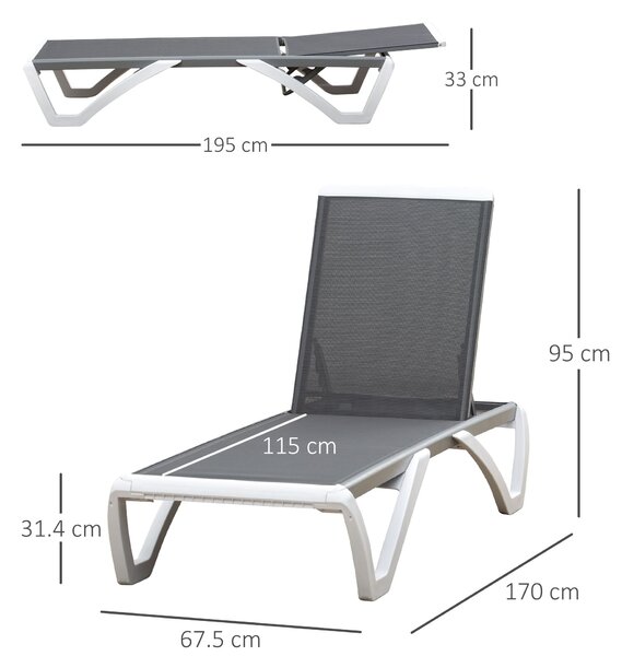 Outsunny Lettino da Giardino con Schienale Reclinabile e Rotelle Posteriori, 195x67.5x33 cm, Grigio e Bianco|Aosom