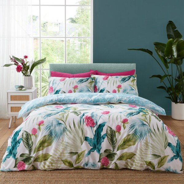 Set copripiumino e federa verde e blu per letto singolo 135x200 cm Aruba Tropical Floral – Catherine Lansfield