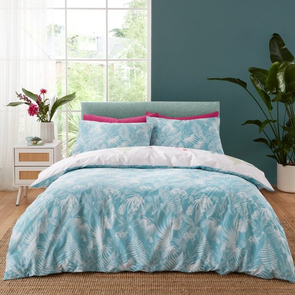 Set copripiumino e federa verde e blu per letto singolo 135x200 cm Aruba Tropical Floral – Catherine Lansfield
