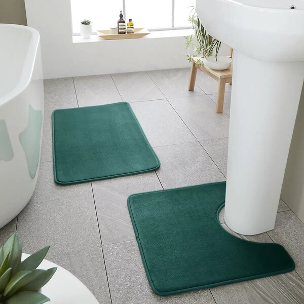 Set di tappetini per il bagno verdi in memory foam 2 pz per WC 50x80 cm Anti-Bacterial – Catherine Lansfield