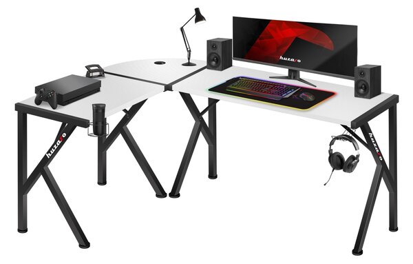 Huzaro Hero 6.3 scrivania angolare scrivania da gioco scrivania per computer tavolo ergonomico in carbonio mobili da ufficio gancio per cuffie portabicchieri 154x117x48 bianco