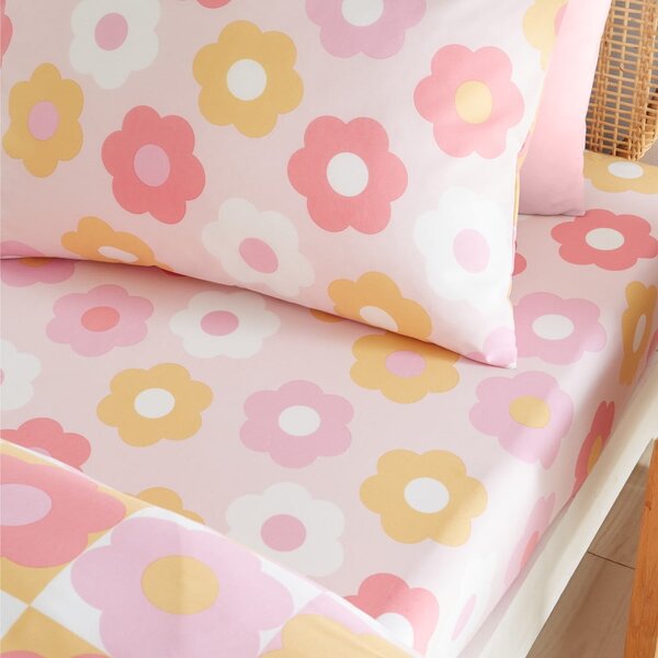 Lenzuolo con angoli per bambini rosa per letto matrimoniale 135x190 cm Retro Daisy – Catherine Lansfield