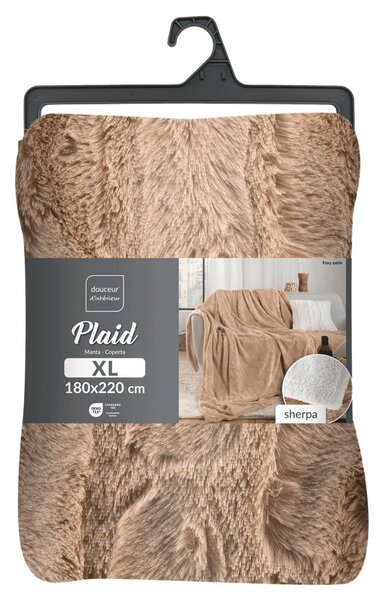 Coperta marrone chiaro in micropile 180x220 cm Foxy – douceur d'intérieur