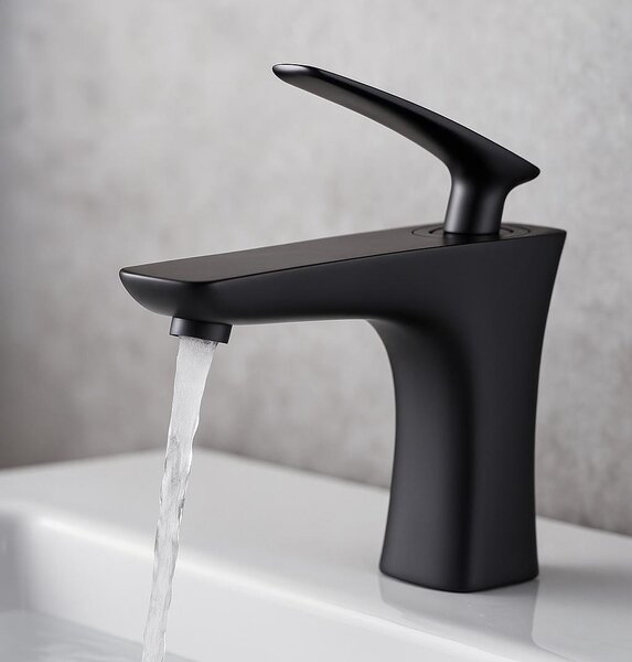 Miscelatore lavabo Pentos – nero – miscelatore con set di installazione