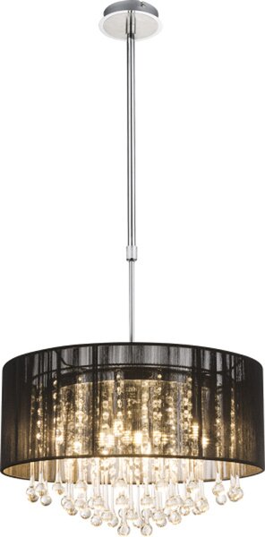 Lampada a sospensione a LED, metallo, cromo, seta, vetro, cristalli