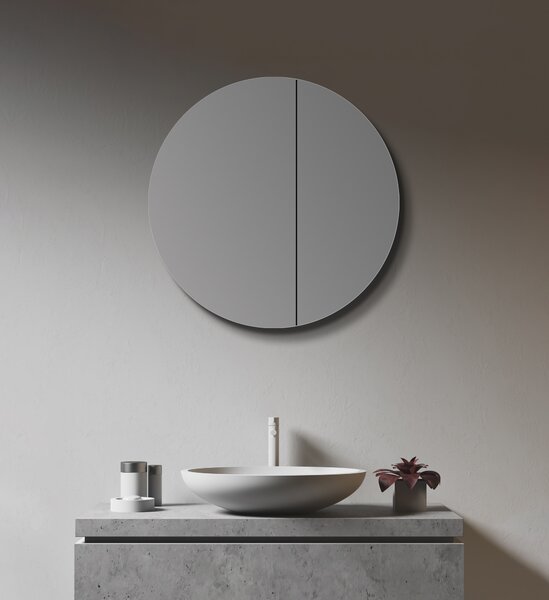 Specchio da bagno TALOS rotondo Ø 60 cm - Specchio da bagno con corpo in alluminio di alta qualità - Specchio da bagno con due ripiani in vetro