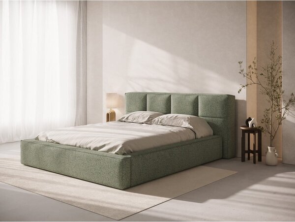 Letto matrimoniale imbottito verde con contenitore/senza testiera con rete inclusa 180x200 cm Simon – Micadoni