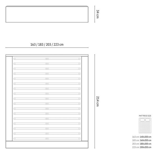 Letto matrimoniale imbottito grigio chiaro con contenitore e rete inclusi 160x200 cm Simon – Micadoni