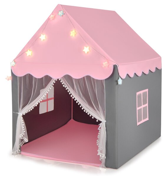 Costway Tenda da gioco per bambini con tappetino lavabile, Tenda castello fatato con luci a forma di stella Rosa