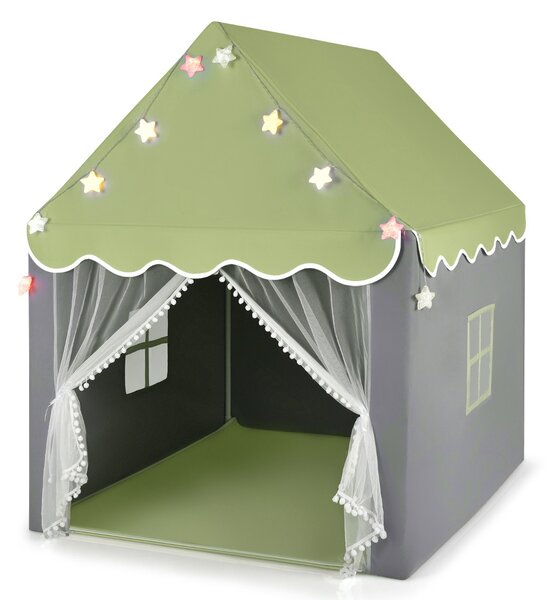 Costway Tenda da gioco per bambini con tappetino lavabile, Tenda castello fatato con luci a forma di stella Verde