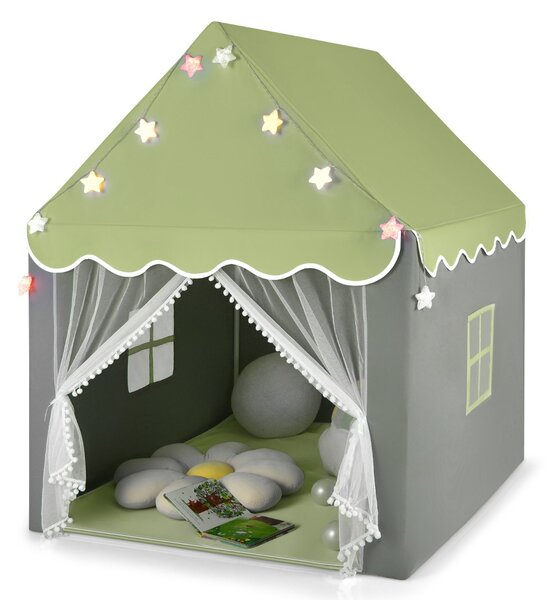 Costway Tenda da gioco per bambini con tappetino lavabile, Tenda castello fatato con luci a forma di stella Verde