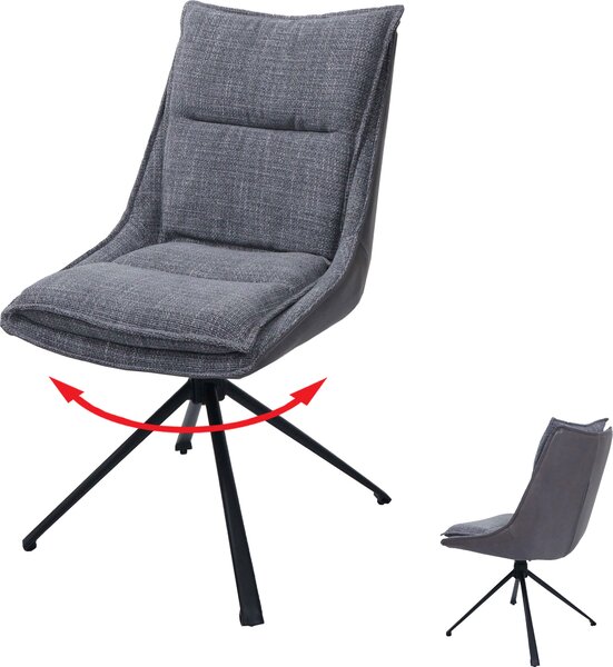 Sedia da pranzo HWC-N71, sedia da cucina, girevole a ritorno automatico, tessuto/tessuto (420g/m²) Oeko-Tex ~ grigio