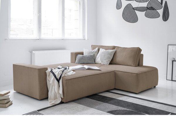 Divano letto angolare in velluto a coste beige Brave Dave - Miuform