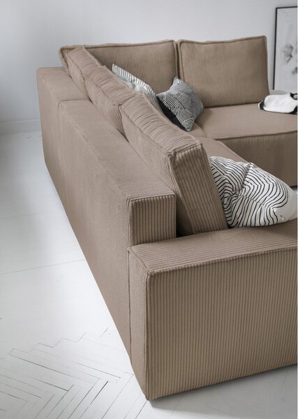 Divano letto angolare in velluto a coste beige Brave Dave - Miuform