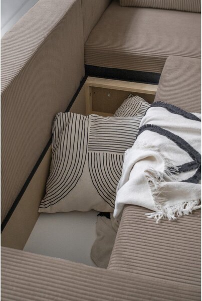 Divano letto angolare in velluto a coste beige Brave Dave - Miuform