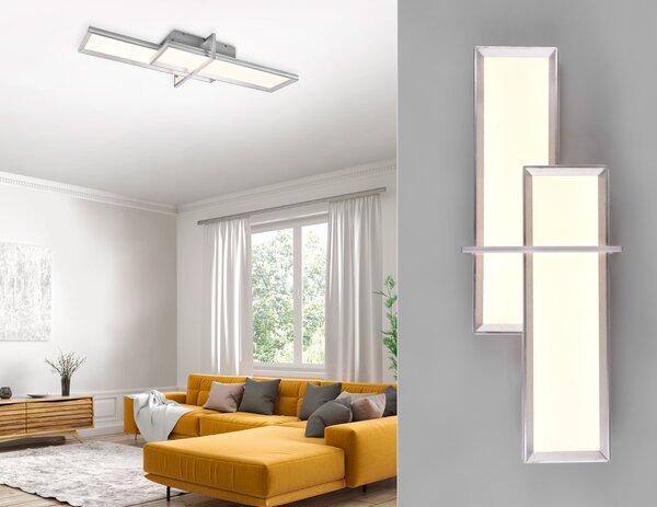 Grande lampada da soffitto a LED CHARLESTON, rettangolare, larghezza 103 cm, argento