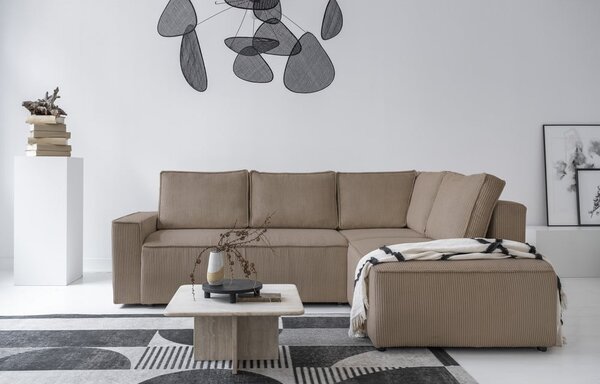 Divano letto angolare in velluto a coste beige Brave Dave - Miuform