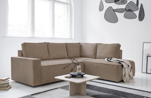 Divano letto angolare in velluto a coste beige Brave Dave - Miuform