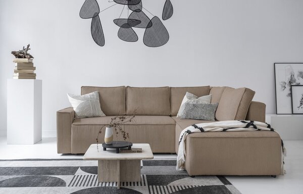 Divano letto angolare in velluto a coste beige Brave Dave - Miuform