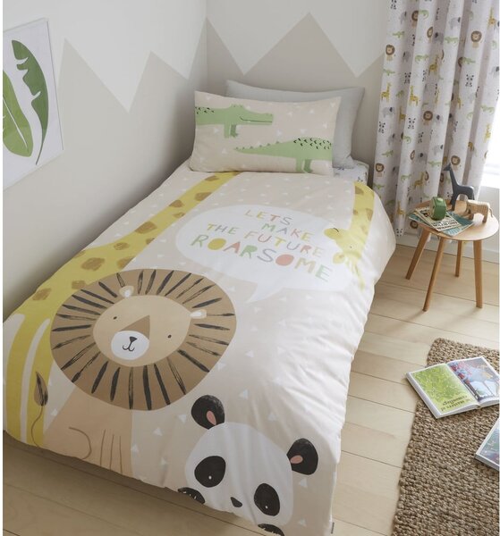 Set copripiumino e federa da bambini marrone chiaro per letto singolo 135x200 cm Roarsome Animals – Catherine Lansfield