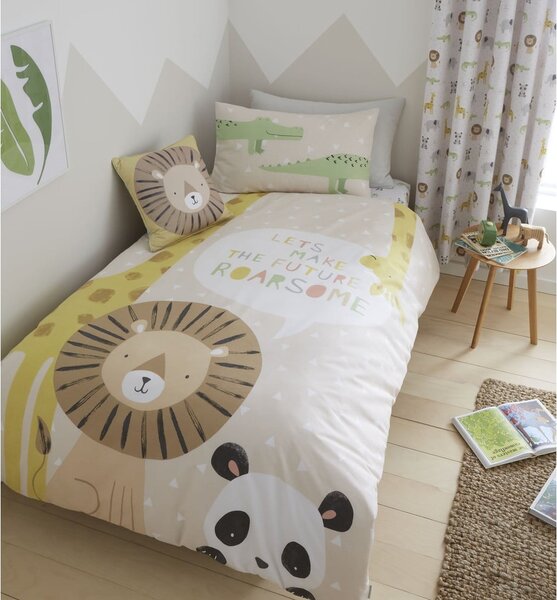 Set copripiumino e federa da bambini marrone chiaro per letto singolo 135x200 cm Roarsome Animals – Catherine Lansfield