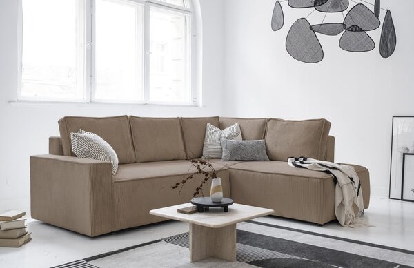 Divano letto angolare in velluto a coste beige Brave Dave - Miuform