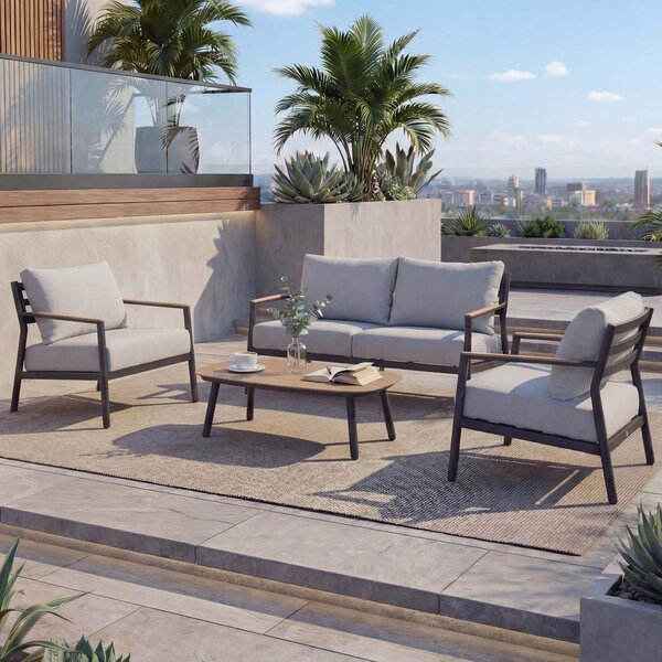 Set da giardino in alluminio HWC-P79, set lounge divano salotto giardino, tessuto/tessuto olefinico 210 g/m² ~ grigio chiaro
