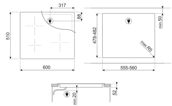 Smeg SI2641D Black Piano Cottura Induzione Semifilo 4 Zone Foro Incasso 56x48cm