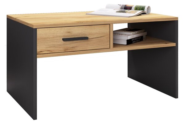 Tavolino AISEN "Iva" antracite con piano e cassetto in rovere selvatico