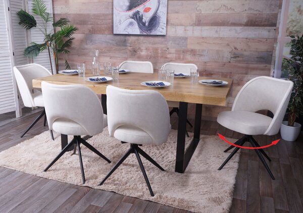 Set di 6 sedie da pranzo HWC-N72, sedia da cucina imbottita, girevole a ritorno automatico, tessuto/tessuto (420g/m²) Oeko-Tex ~ crema