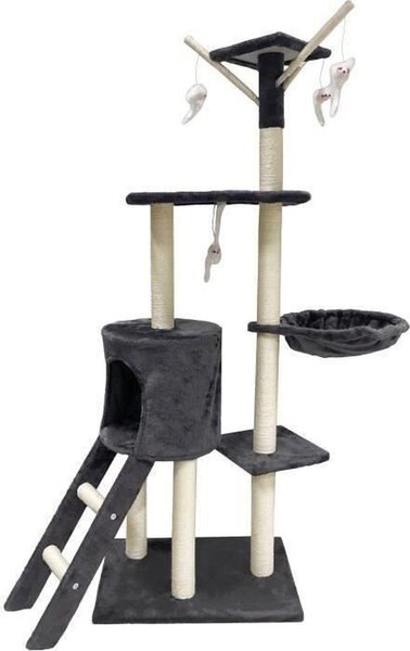Albero per gatti grigio scuro 79 x 34 x 138 cm con 3 piattaforme, 1 posatoio, 1 nascondiglio e 1 scala