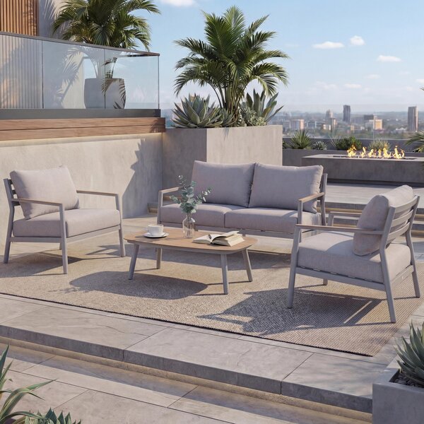 Set da giardino in alluminio HWC-P79, set lounge divano salotto giardino, tessuto/tessuto olefinico 210 g/m² ~ crema-beige