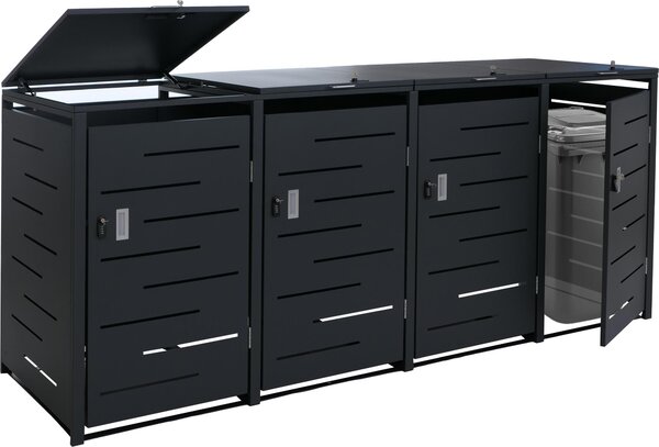 Coperchio per pattumiera a 4 scomparti HWC-E83b, coperchio per pattumiera, 117x265x80cm, antracite, acciaio 90kg