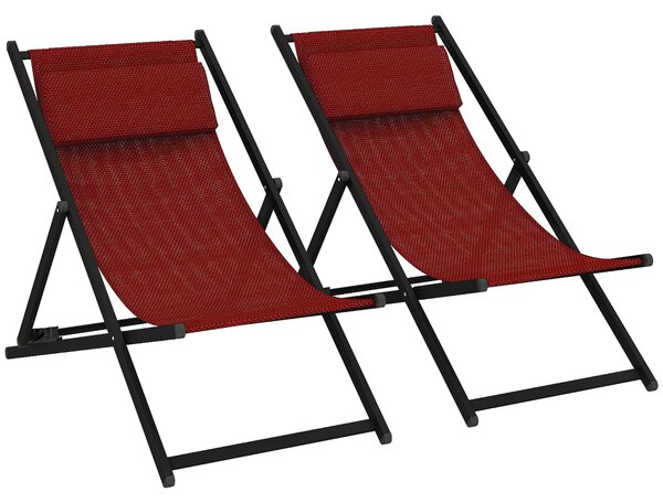 Set 2 Sedie Sdraio Pieghevoli in Alluminio 96,35x58x91,5 cm Rex Rosso