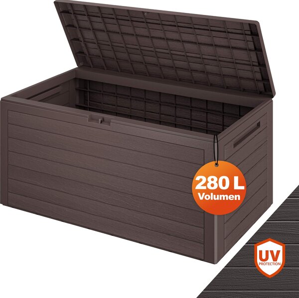 CASARIA® Baule da Giardino XXL 280L Effetto Legno Cassapanca Richiudibile 116x43x55cm Box Multibox Contenitore Cuscini