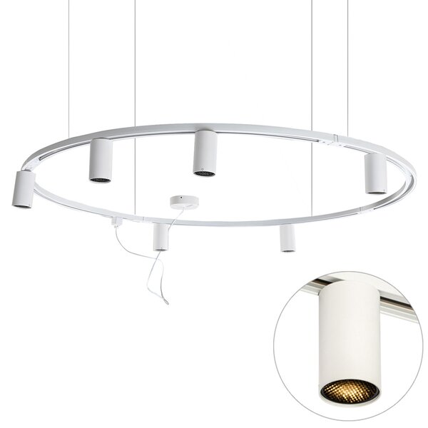 Sistema di illuminazione a binario sospeso moderno con 6 faretti bianchi monofase GU10 50 mm - Iconic Ruby Honey