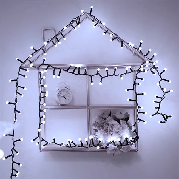 Catena di luci 10 metri da 500 Sfere luminose Led Bianco Freddo con cavo nero e autospegnimento Wisdom