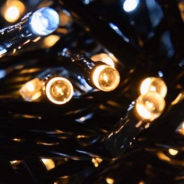 Catena di luci 14 metri da 480 Led Full Flash Bianco Freddo e Caldo intermittente con cavo verde e autospegnimento Wisdom