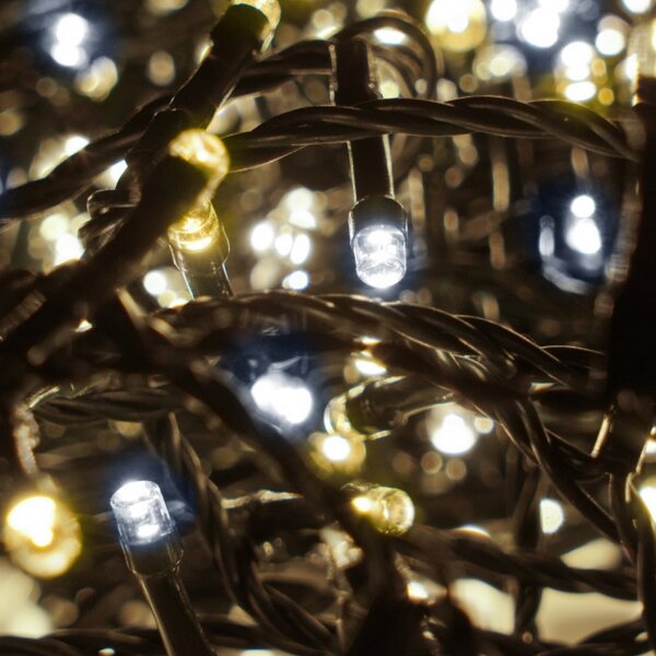 Catena di luci 14 metri da 480 Led Full Flash Bianco Freddo e Caldo intermittente con cavo verde e autospegnimento Wisdom