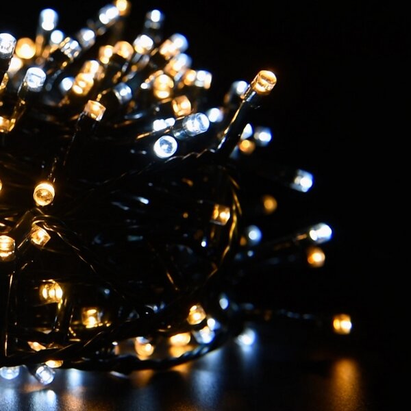 Catena di luci 14 metri da 480 Led Full Flash Bianco Freddo e Caldo intermittente con cavo verde e autospegnimento Wisdom