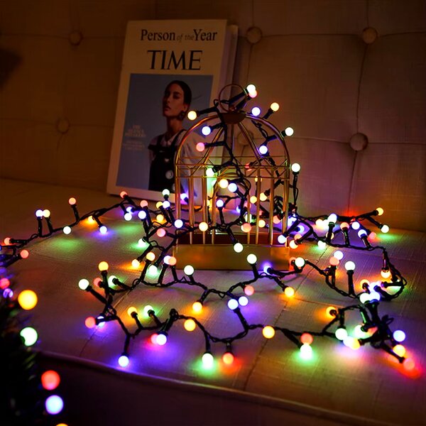 Catena di luci 10 metri da 500 Sfere luminose Led Multicolore con cavo nero e autospegnimento Wisdom