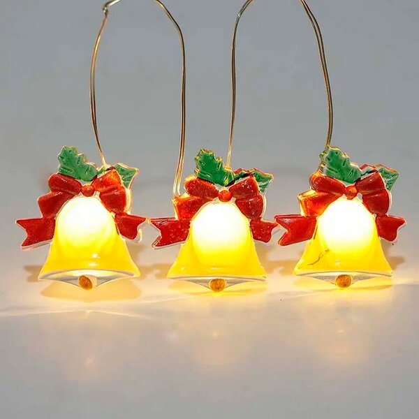 Catena decorata con 20 campanelline luminose a Led Bianco Caldo 2 metri a batteria e autospegnimento Wisdom