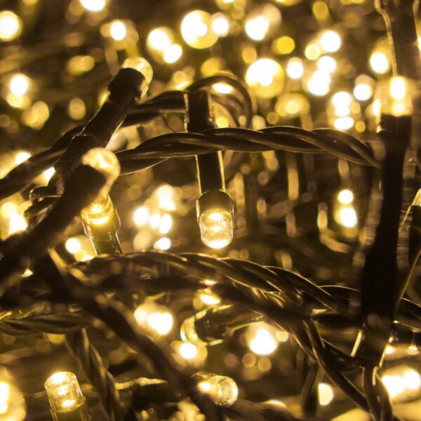 Catena di luci 7 metri da 240 Led Full Flash Bianco Caldo con cavo verde e autospegnimento Wisdom