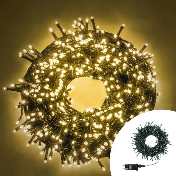 Catena di luci 7 metri da 240 Led Full Flash Bianco Caldo con cavo verde e autospegnimento Wisdom