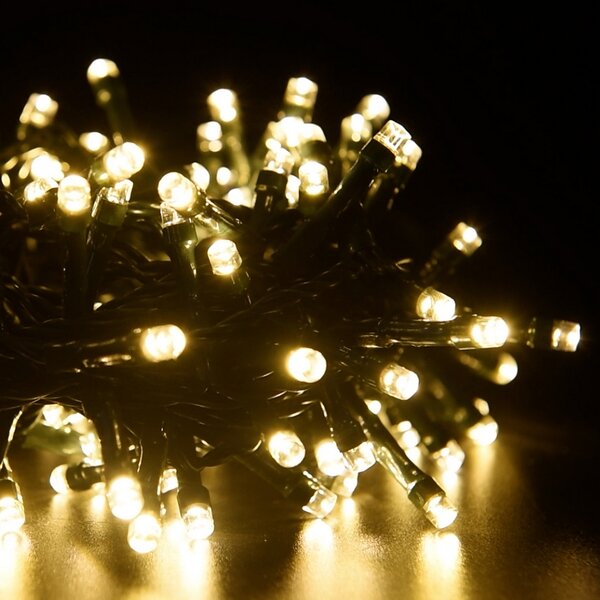 Catena di luci 7 metri da 240 Led Full Flash Bianco Caldo con cavo verde e autospegnimento Wisdom