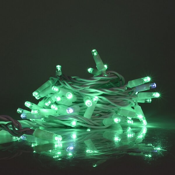 Catena di luci 10 metri 100 MaxiLed Reflex Professionale prolungabile Verde fisso e Freddo intermittente con cavo bianco da esterno Wisdom