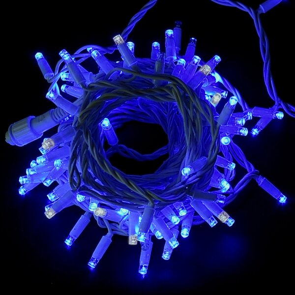 Catena di luci 10 metri 100 MaxiLed Reflex Professionale prolungabile Blu fisso e Freddo intermittente con cavo bianco da esterno Wisdom